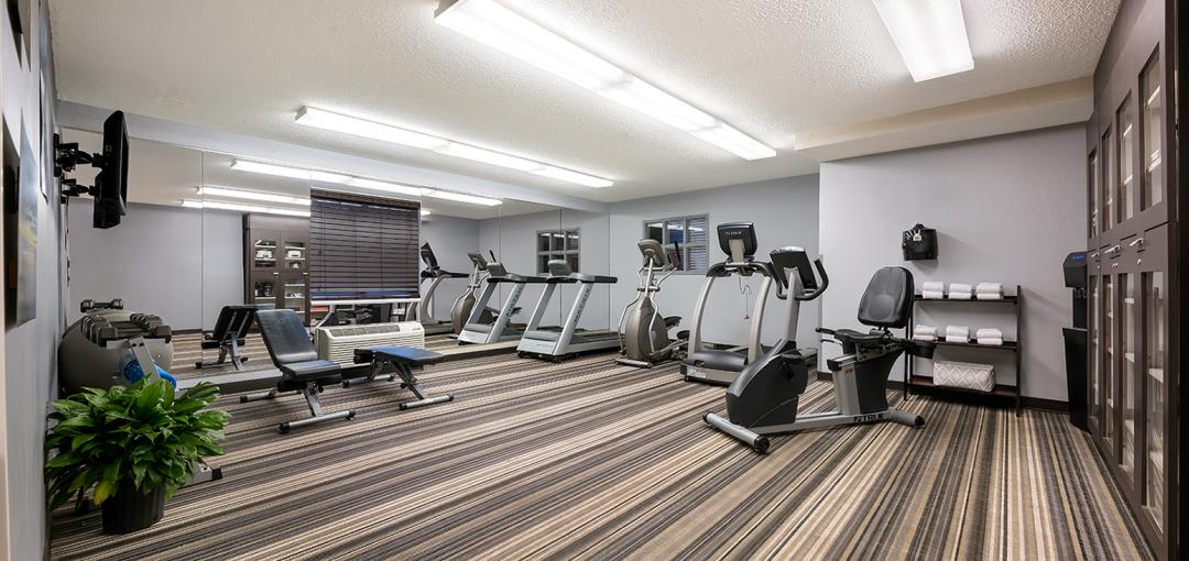 The fitness center at Sonesta Simply Suites Huntsville Research Park.