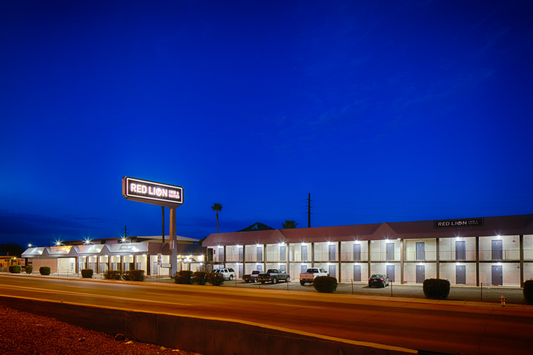 Night Exterior with ample parking lights