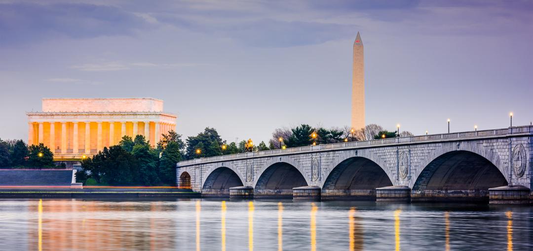 A river, a bridge, and monuments in Washington, D.C.
