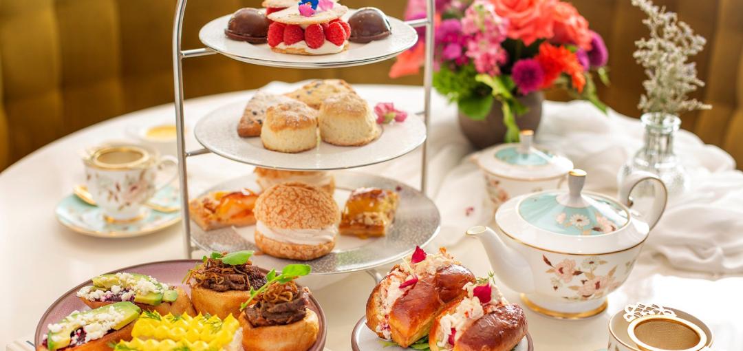 High Tea with the Empress food and drinks on a table at the The Yorkville Royal Sonesta Hotel Toronto.