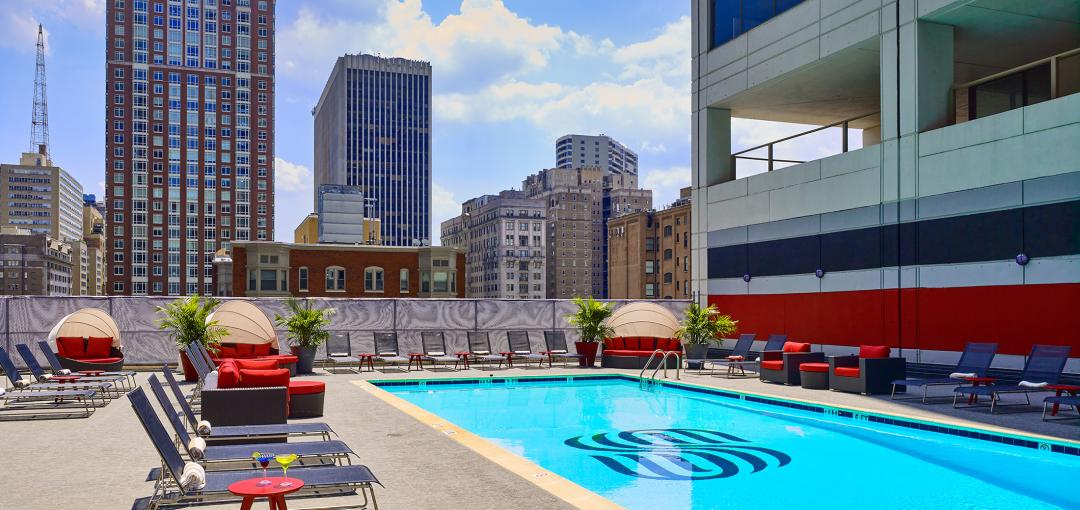 The outdoor seasonal pool at the Sonesta Philadelphia Rittenhouse Square hotel.